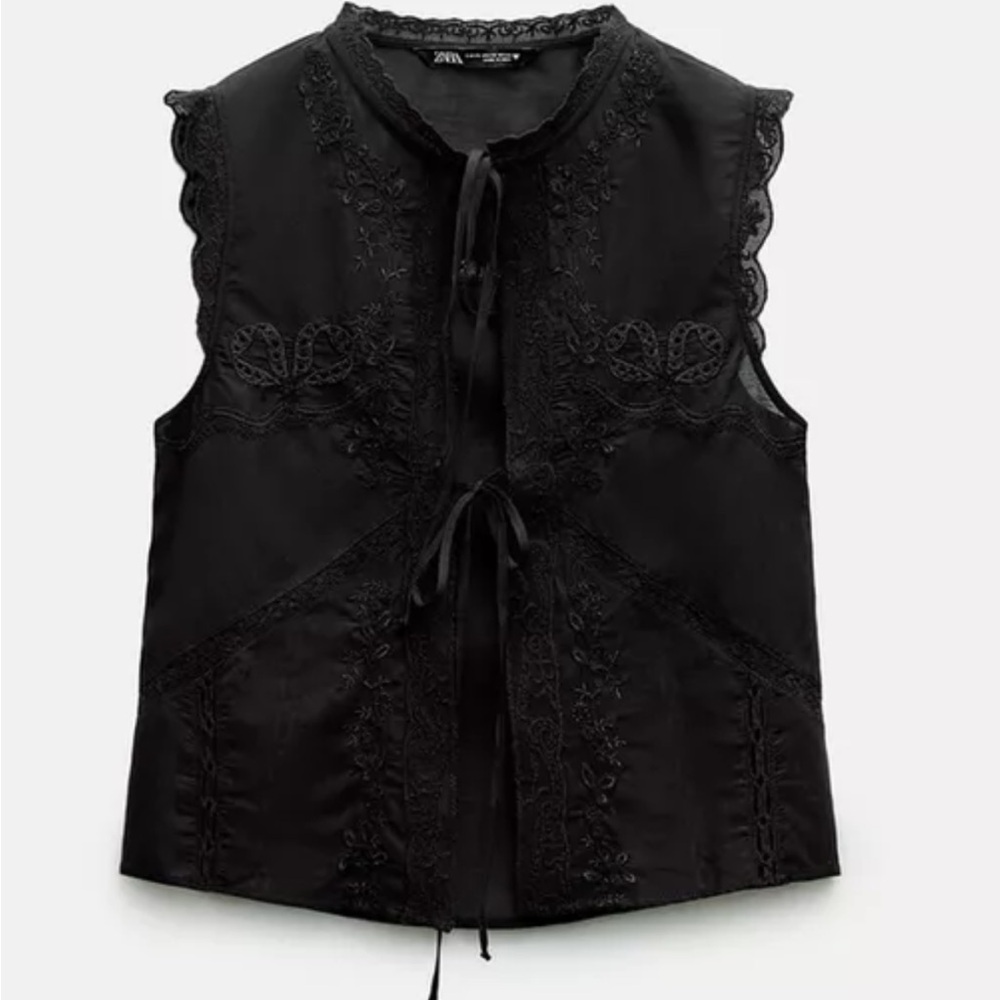 Zara embroidered tie top NWT